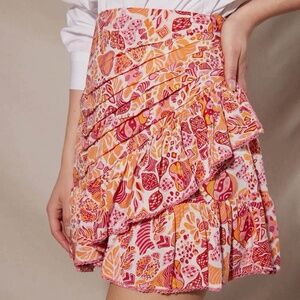 Poupette St Barth faux wrap Mabelle mini skirt ruffle hem smocked waist floral